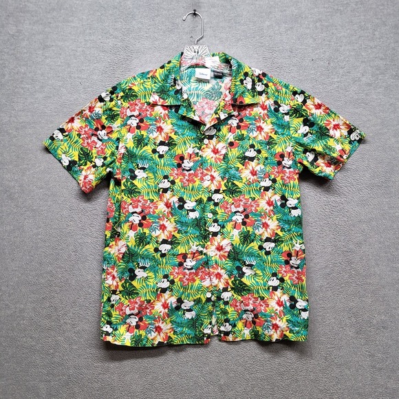 Disney Button Up Shirt M Multicolor Floral Mickey Mouse Hawaiian - Picture 1 of 8